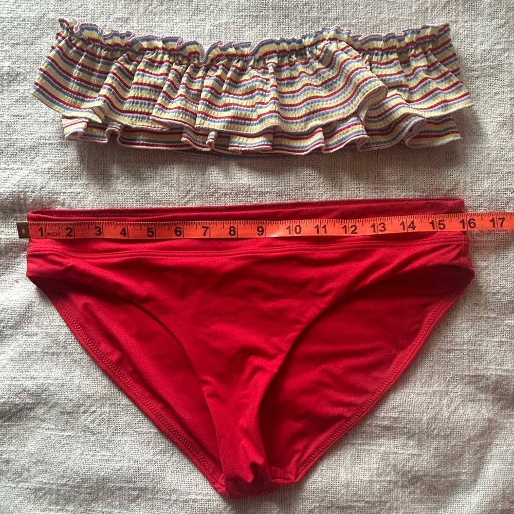Solid and Striped Bikini Top and Prana Red Bikini Bottom NWOT women’s medium